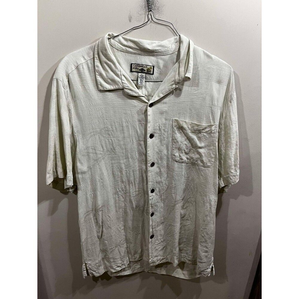 Caribbean Joe Shirt Mens Large Short Sleeve Cream Button Down Beach Vacation